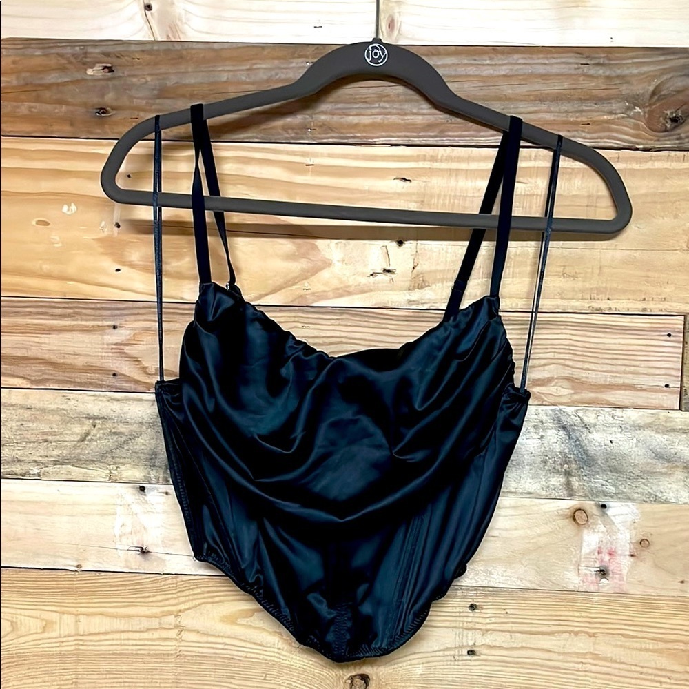 Urban Outfitters size Large Black Satin Soft Buttery Corset Top with Zipper Back